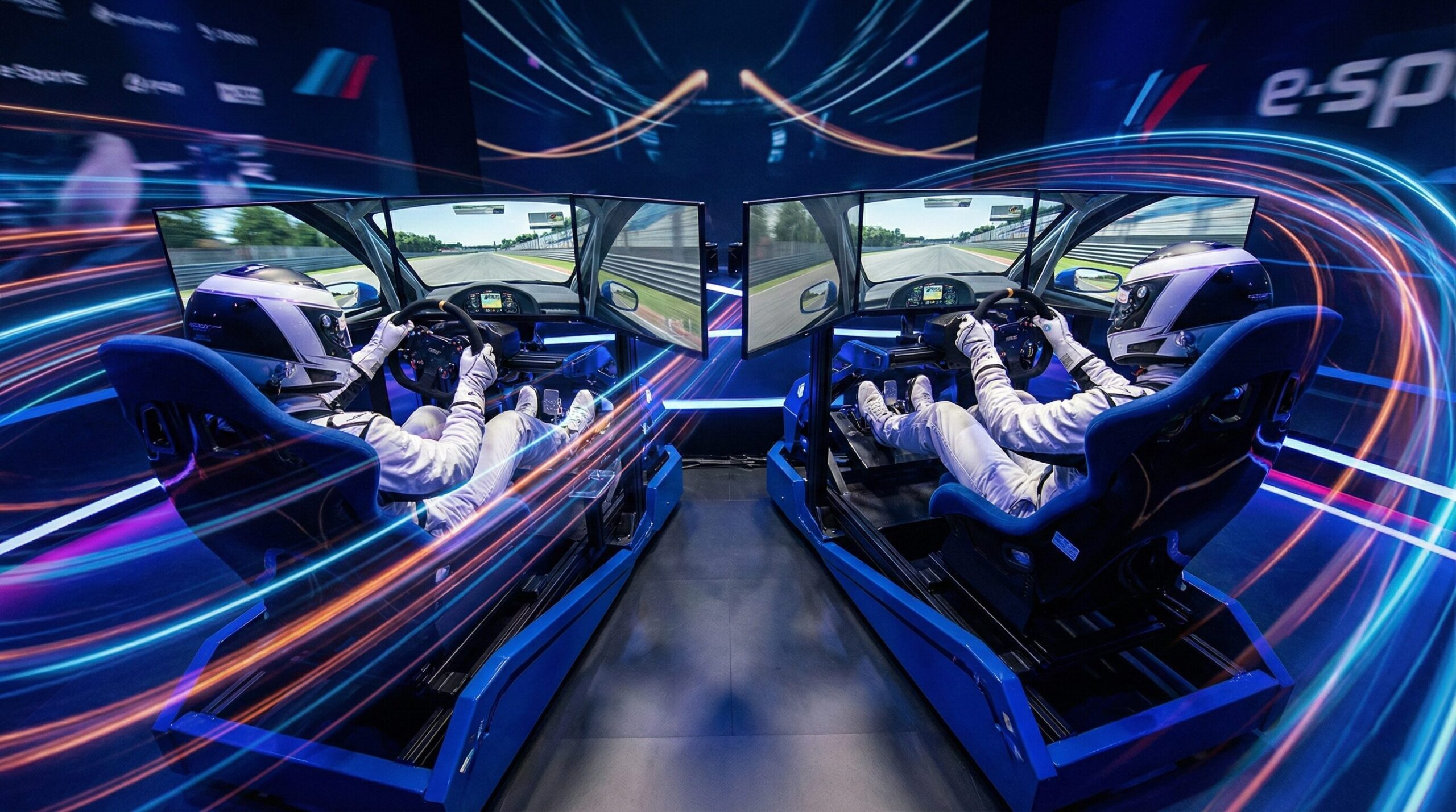 2台のレーシングシミュレーターでの対戦風景